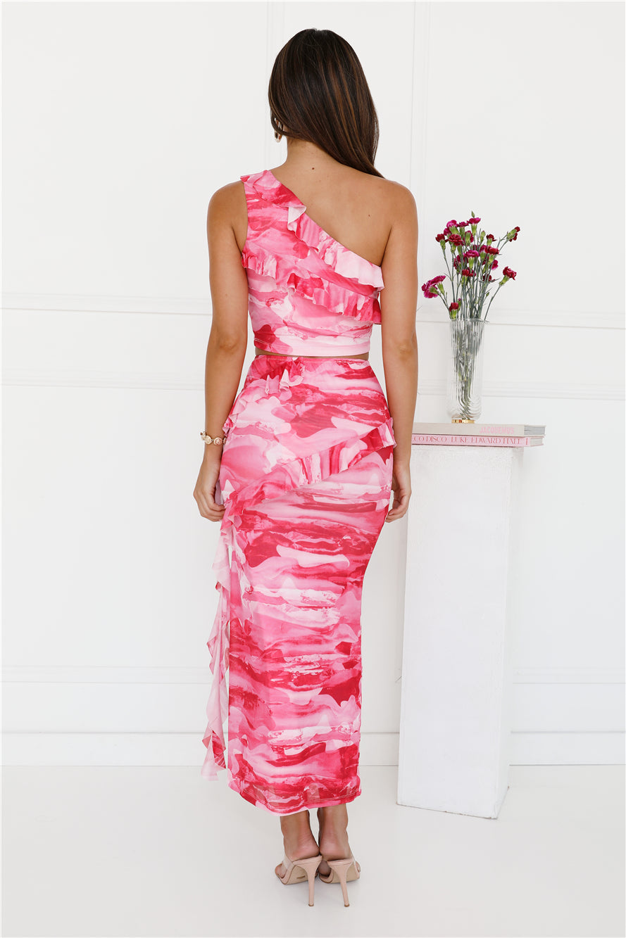 Love Scale Mesh Frill Maxi Skirt Pink