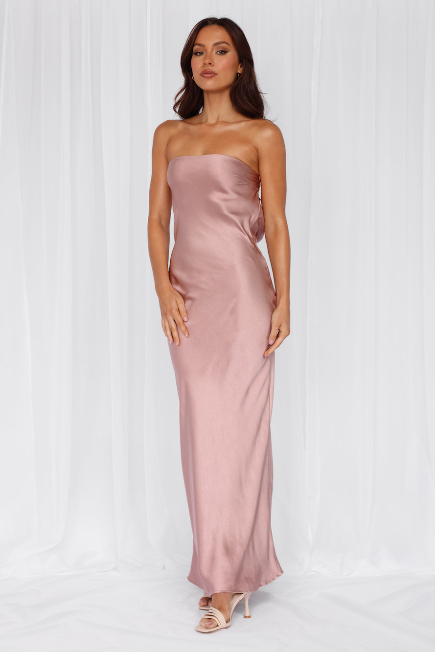 The Felicity Strapless Satin Maxi Dress Dusty Pink