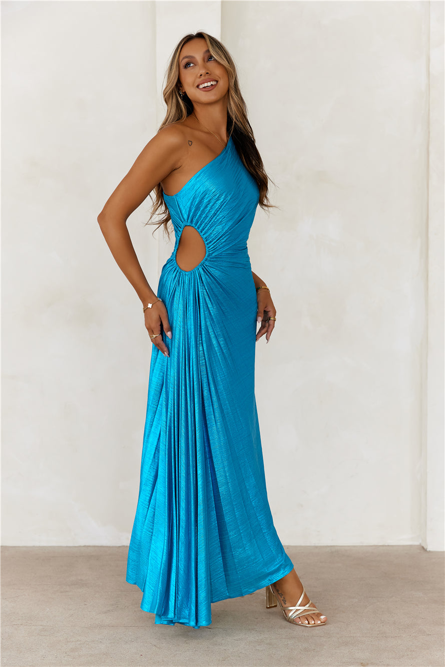 Sapphire Soir��e One Shoulder Maxi Dress Turquoise