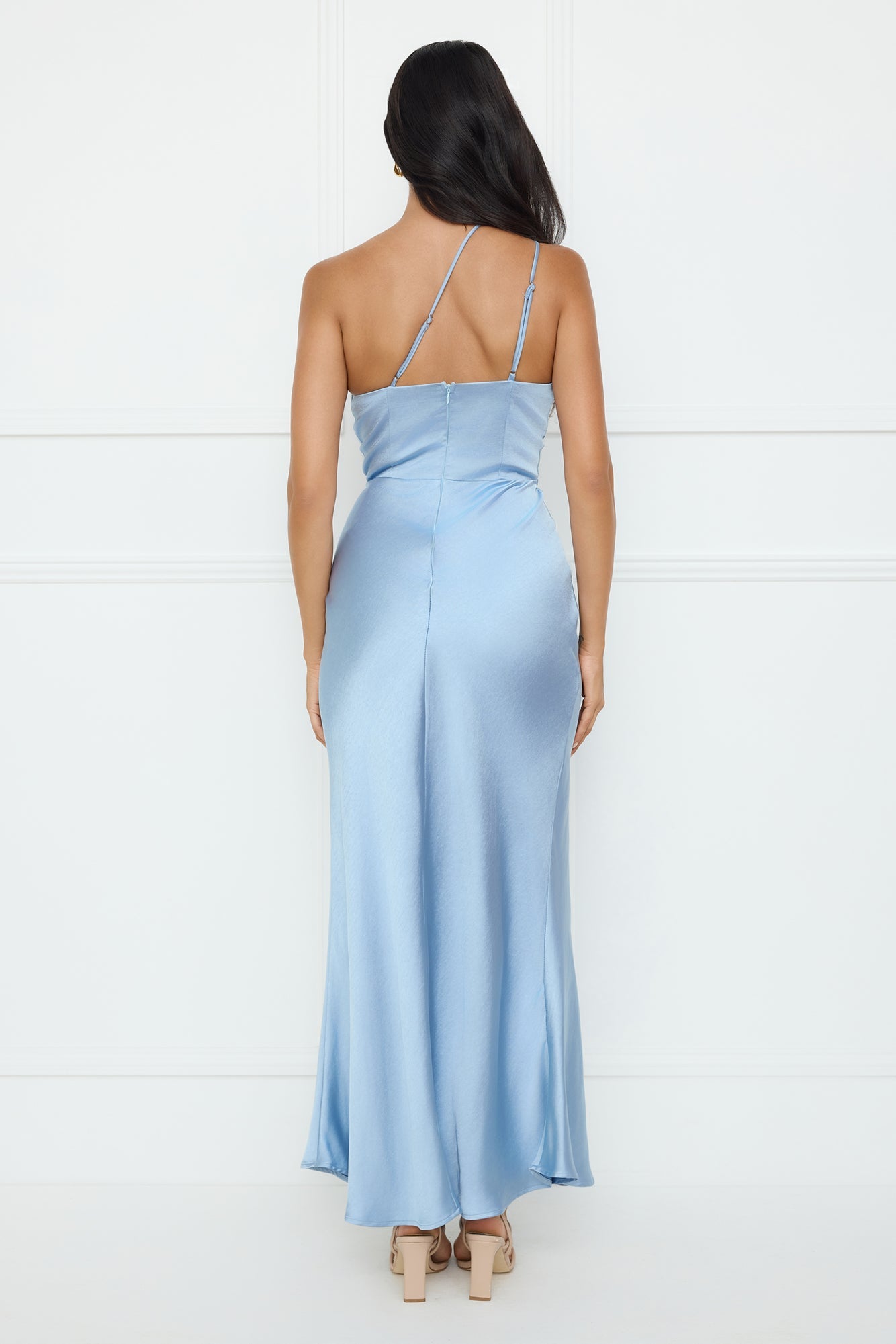 Show You Love One Shoulder Satin Maxi Dress Blue