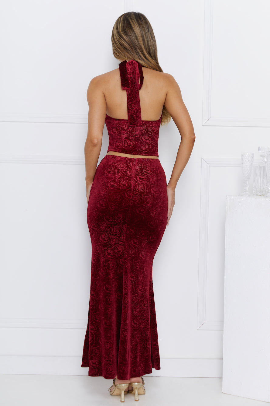 Velvet Gaze Halter Crop Top Burgundy