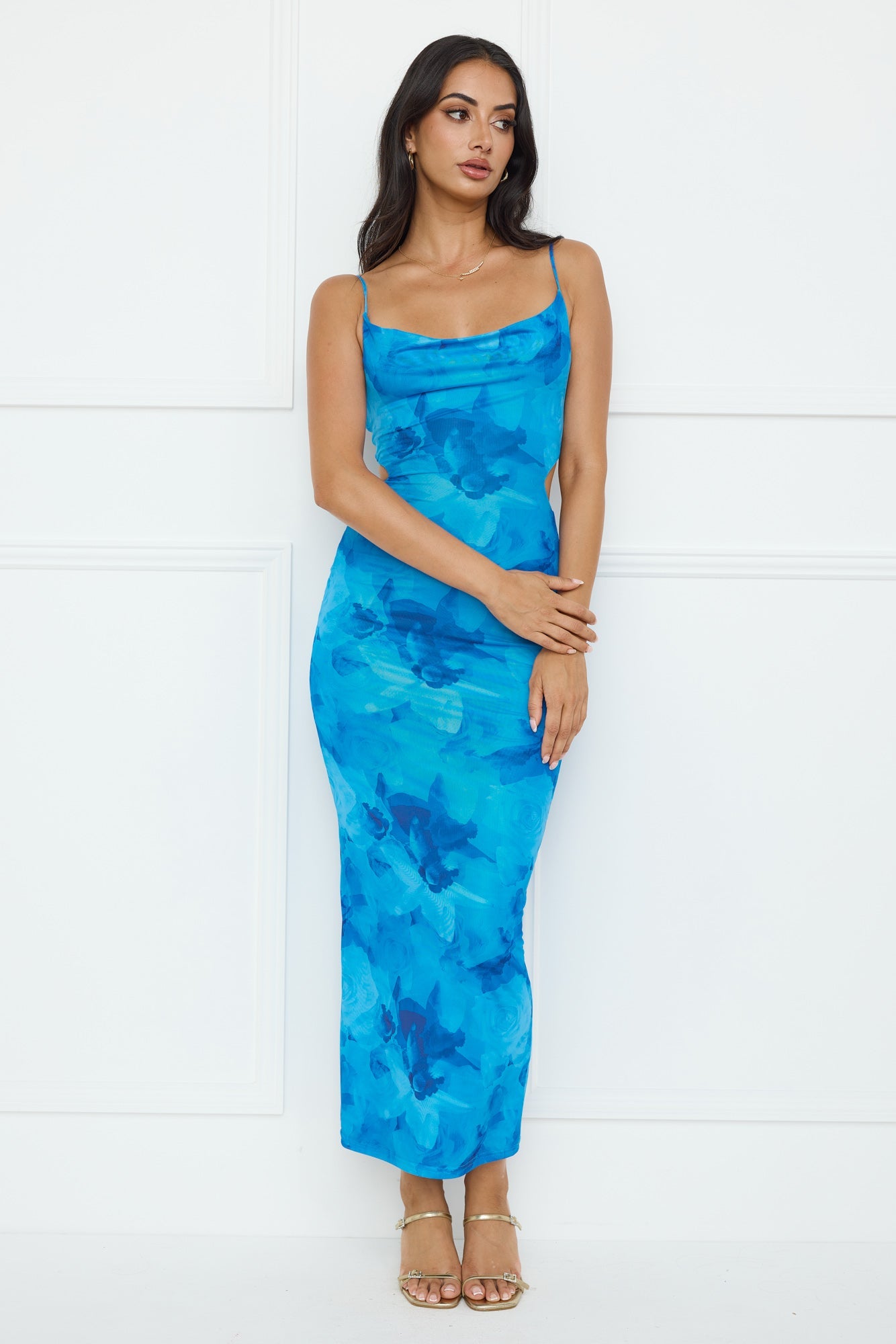 Pretty On Purpose Mesh Maxi Dress Blue