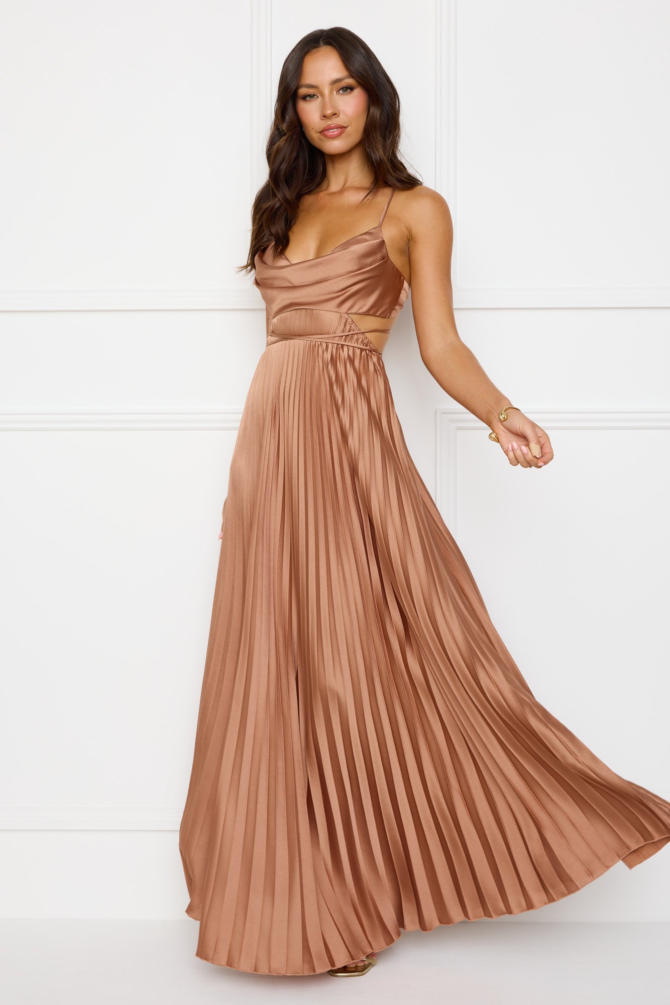 Solara Satin Maxi Dress Brown