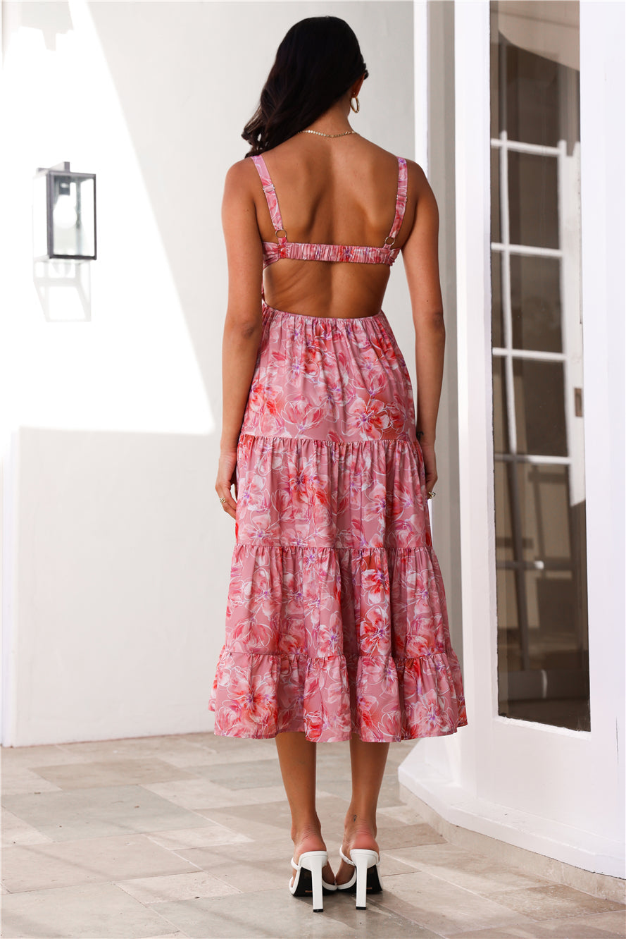 Hour Of Gold Midi Dress Pink