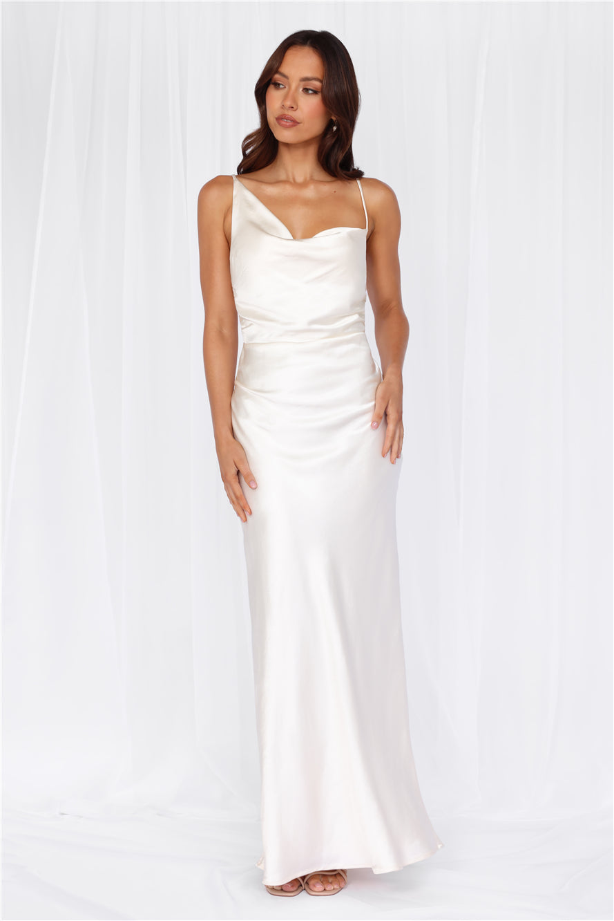 HELLO MOLLY The Madeline Cowl Satin Maxi Dress Pearl