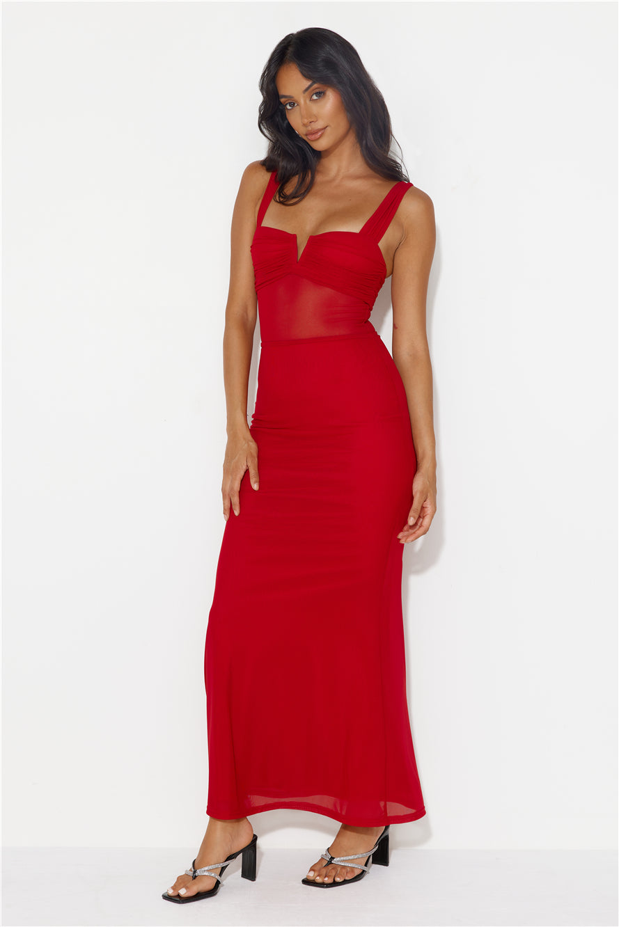 Fashion Finesse Mesh Maxi Dress Red