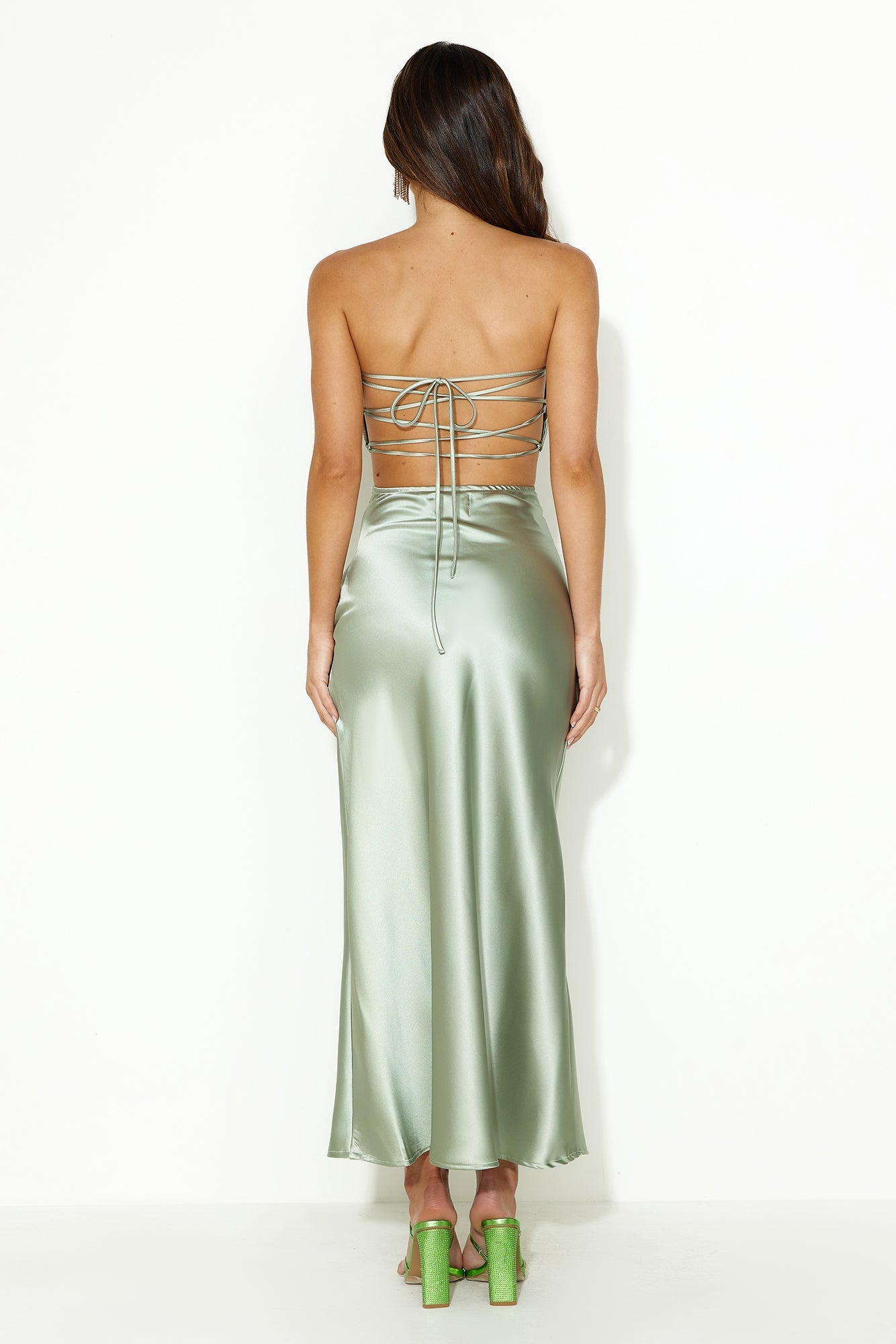 VIPs Accepted Satin Midi Skirt Sage