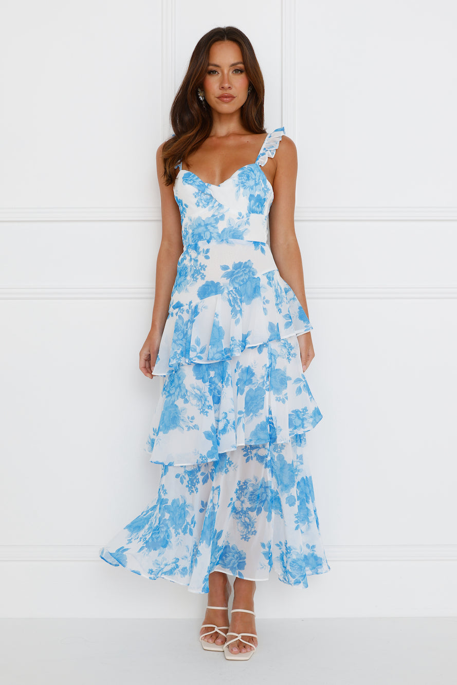 Petal Pathway Maxi Dress Blue
