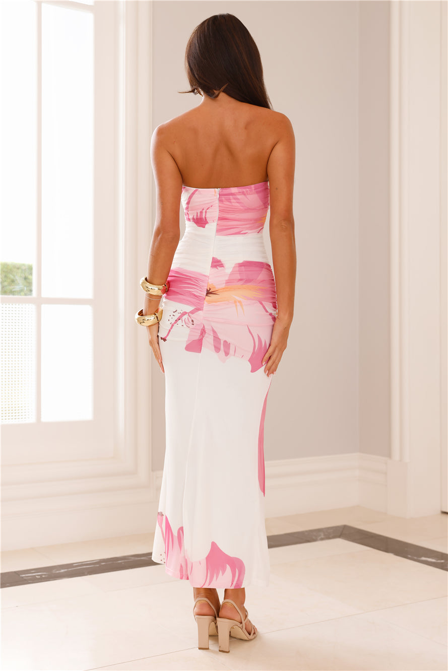 Pinch Of Color Strapless Mesh Maxi Dress White