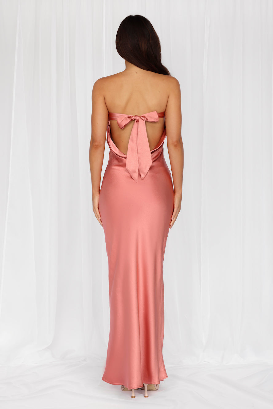 The Felicity Strapless Satin Maxi Dress Rose