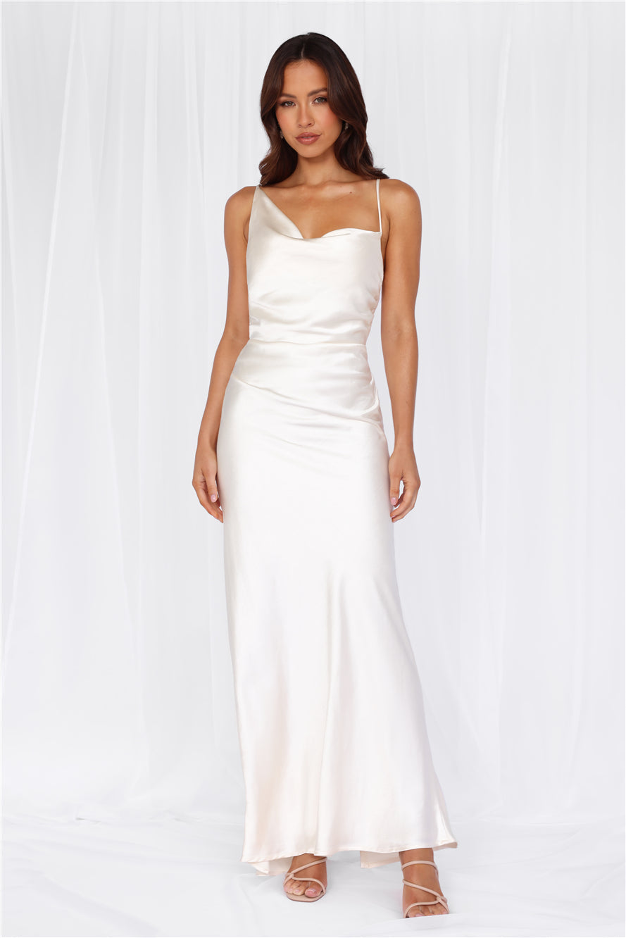 HELLO MOLLY The Madeline Cowl Satin Maxi Dress Pearl