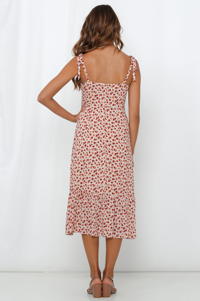 Stained Lips Midi Dress Beige