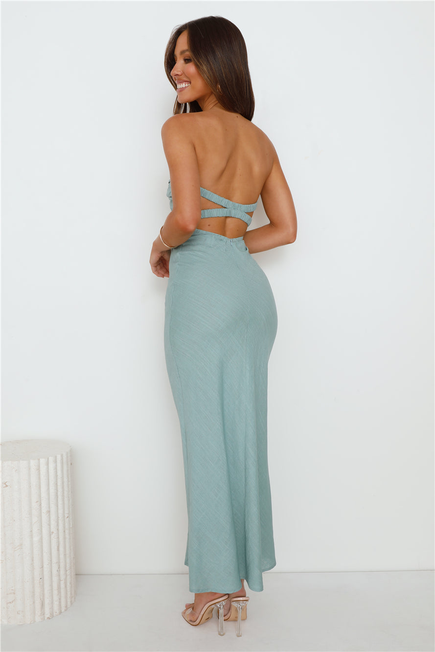 Slow Days Strapless Maxi Dress Sage