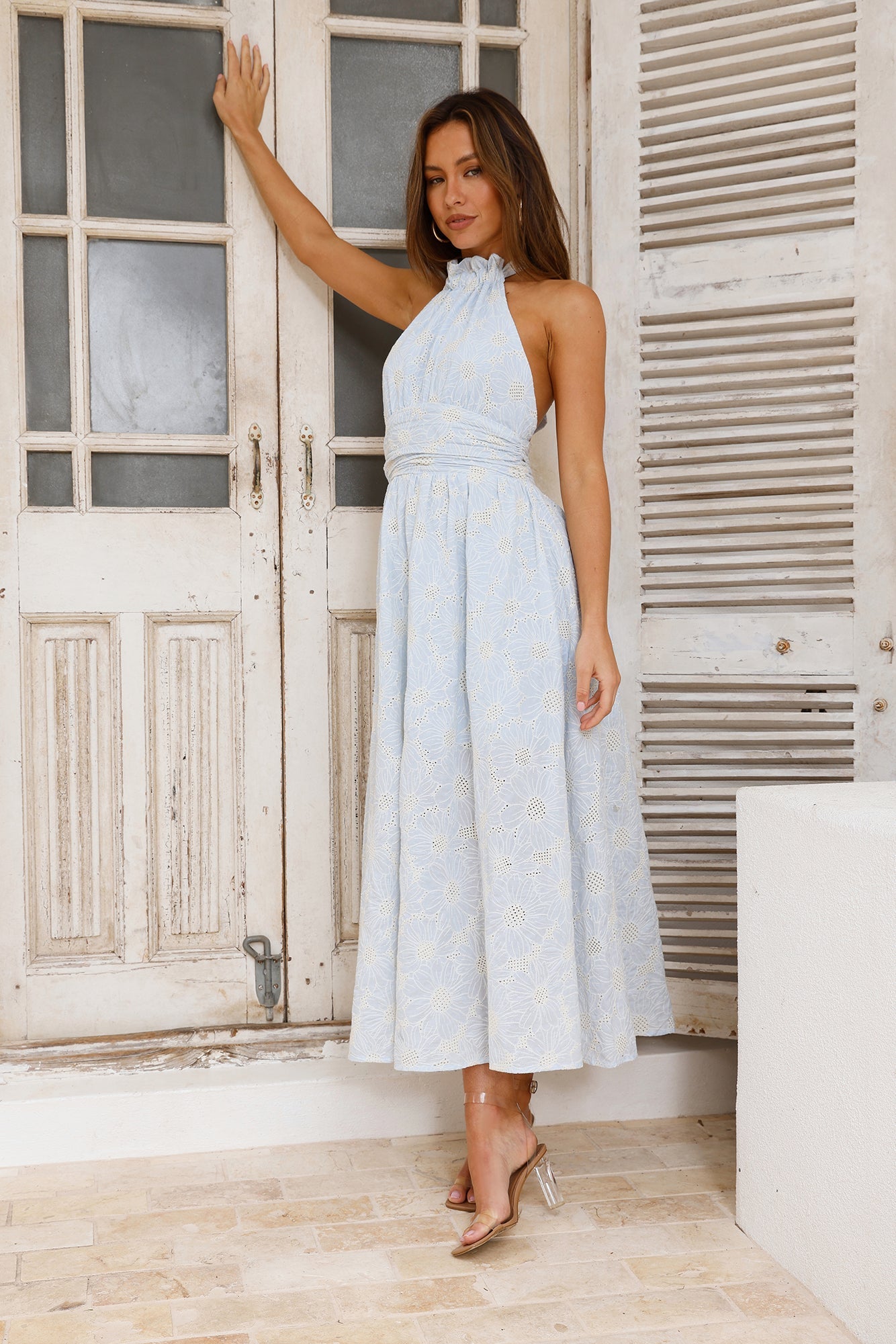 Sky High Hills Halter Maxi Dress Blue