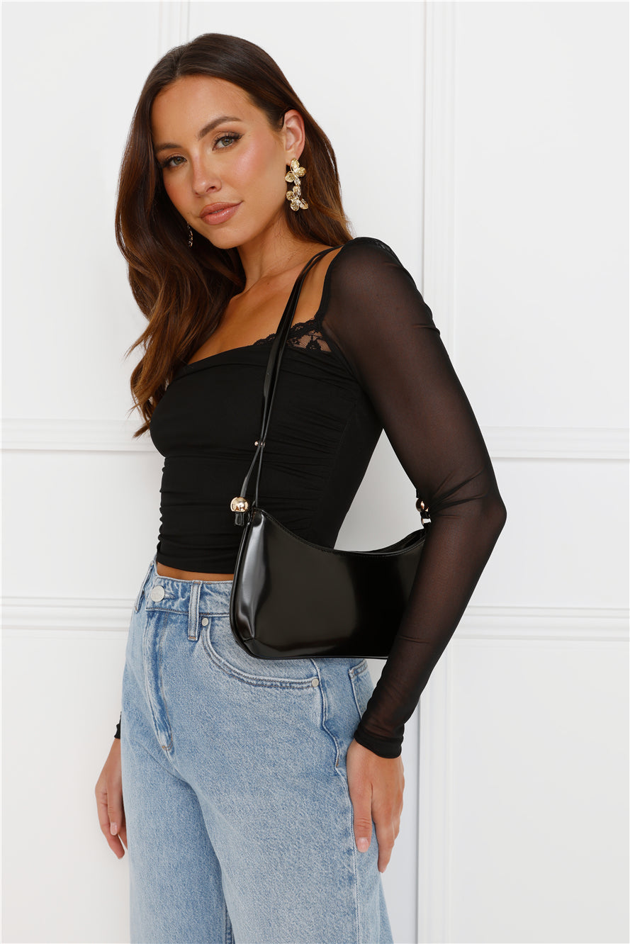 Decadent Style Mesh Long Sleeve Crop Top Black