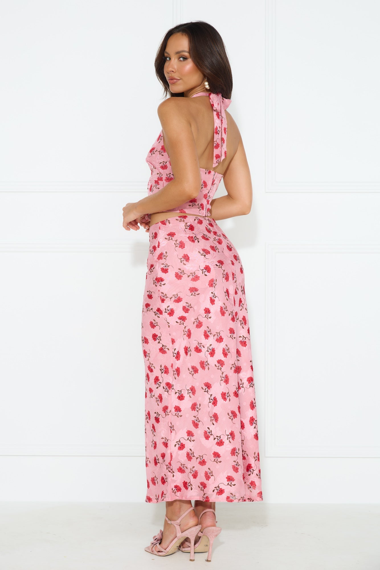 Valentine's Date Halter Crop Top Pink