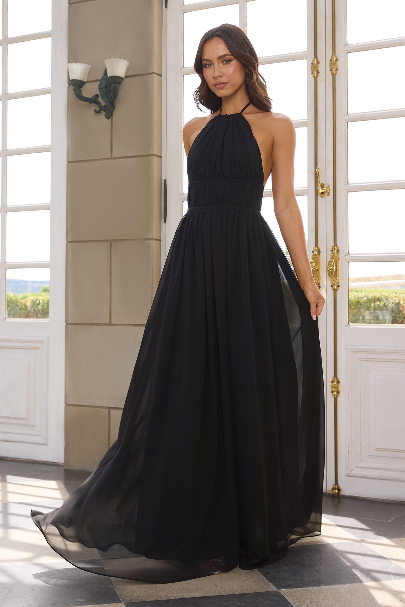 Luxuriously Stylish Halter Maxi Dress Black