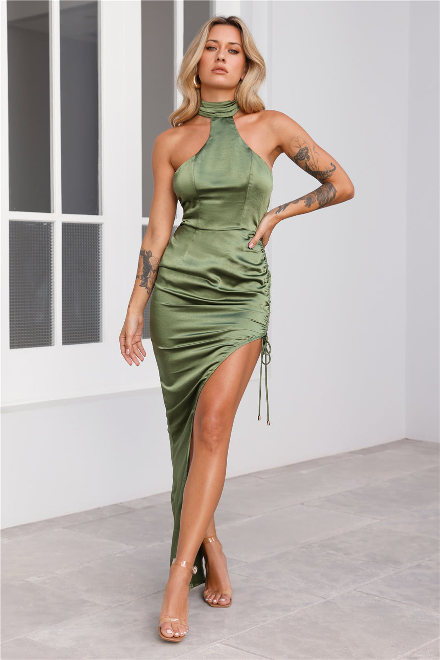Skylark Satin Maxi Dress Olive