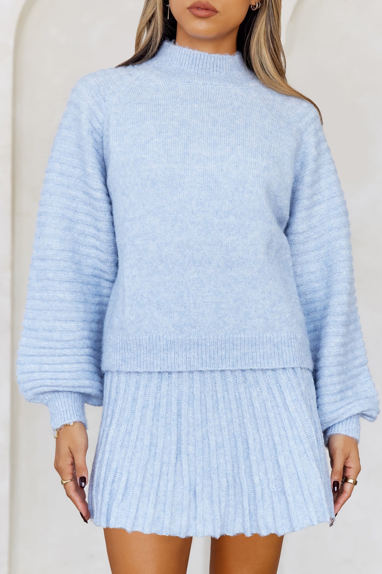 Seasonal Style Knit Mini Skirt Blue