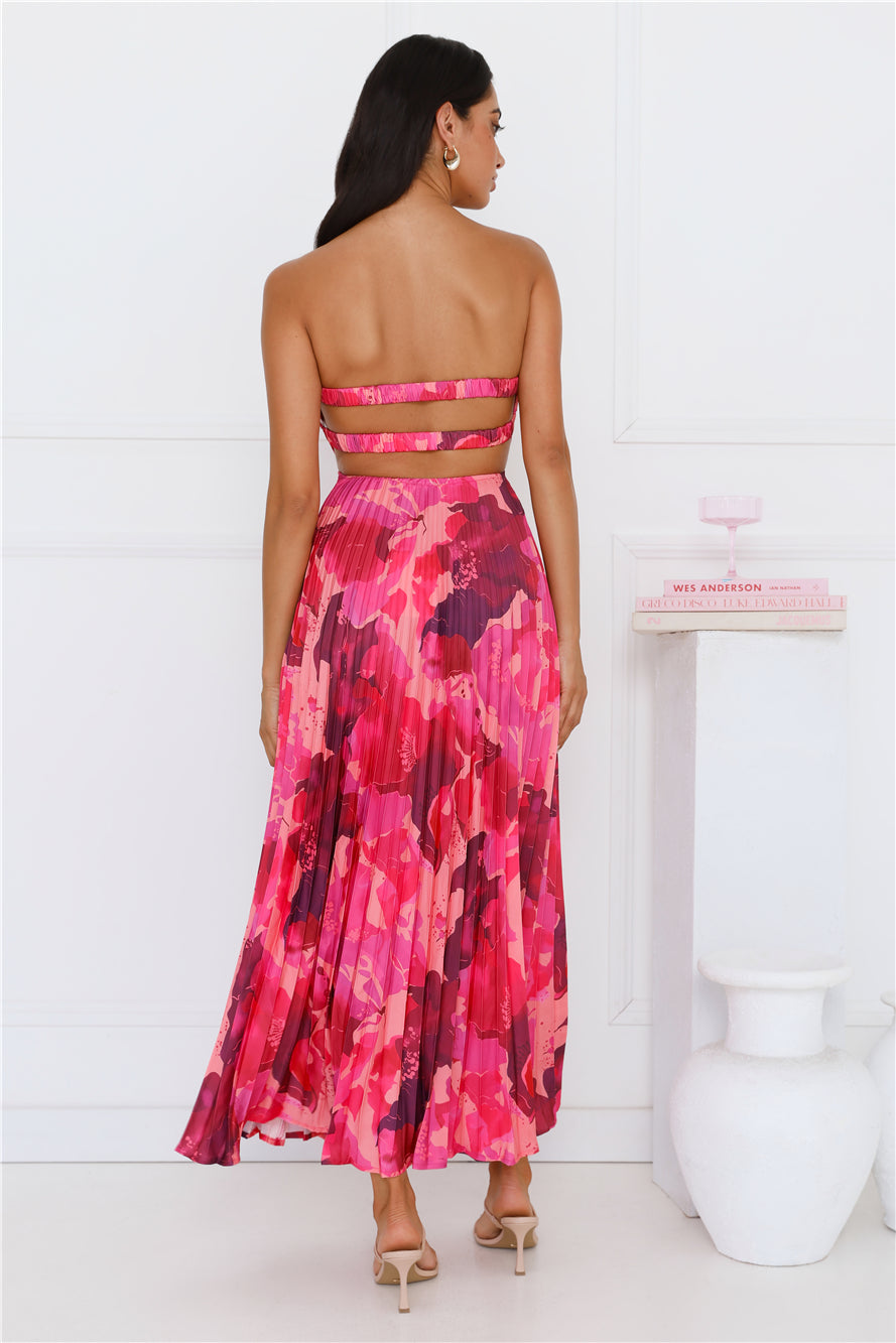 Swirly Strapless Maxi Dress Pink