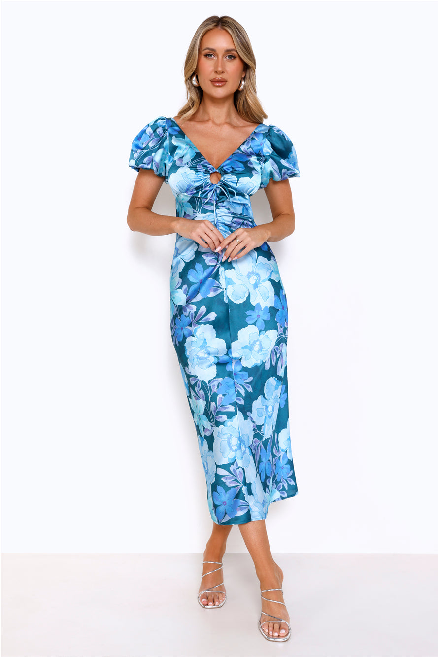 Noir Flower Midi Dress Blue
