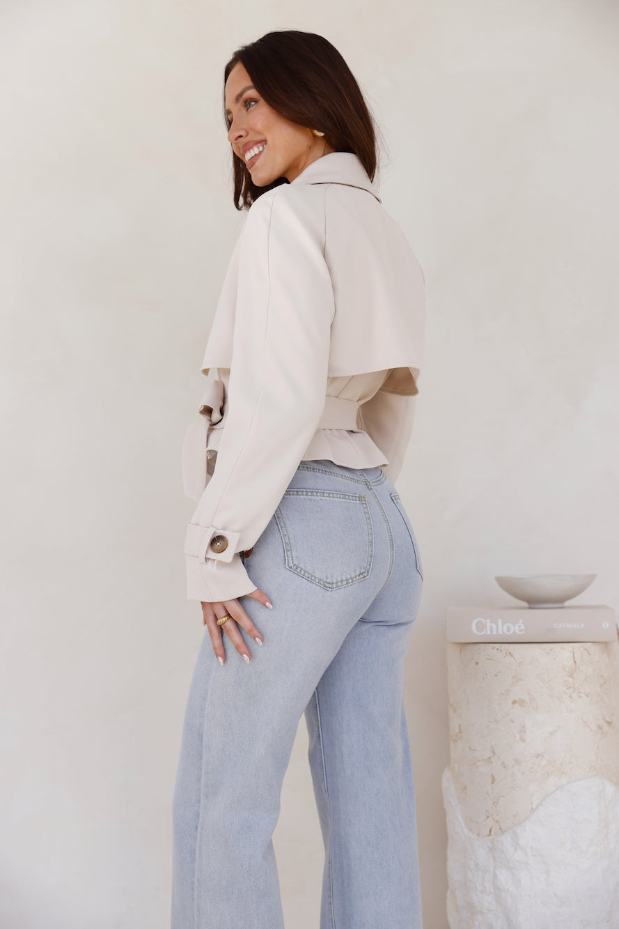Winter Effect Cropped Trench Coat Beige