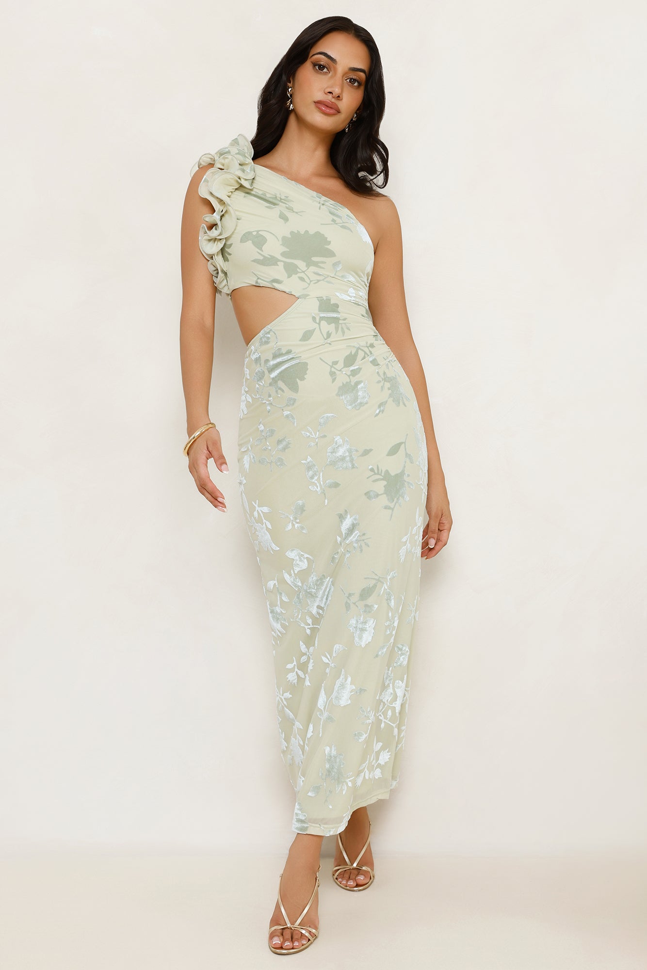 Real Life Doll One Shoulder Maxi Dress Sage
