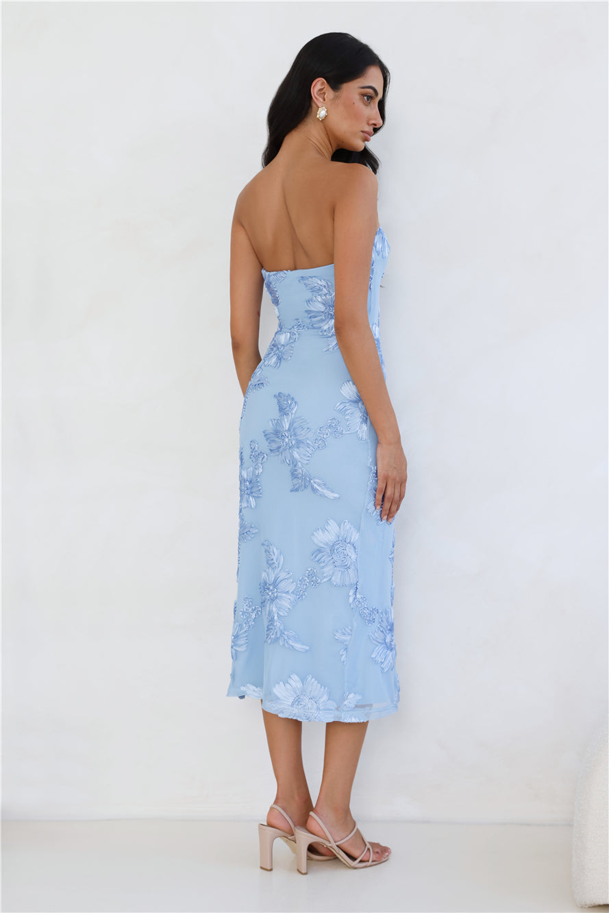 Seraphic Strapless Mesh Midi Dress Blue