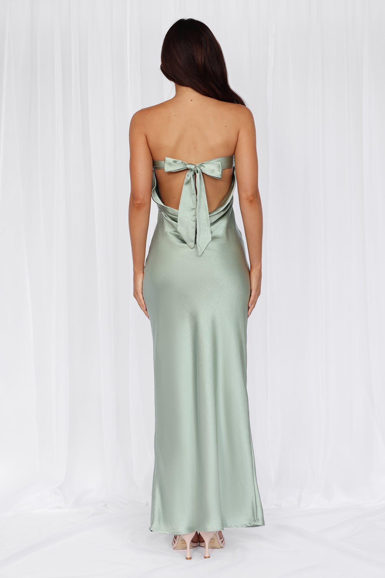 The Felicity Strapless Satin Maxi Dress Sage