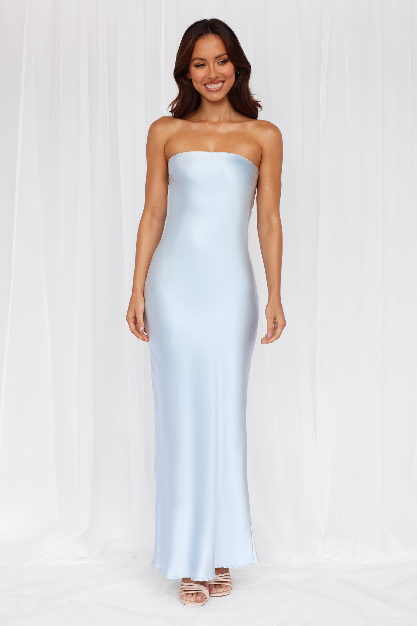 HELLO MOLLY The Felicity Strapless Satin Maxi Dress Blue