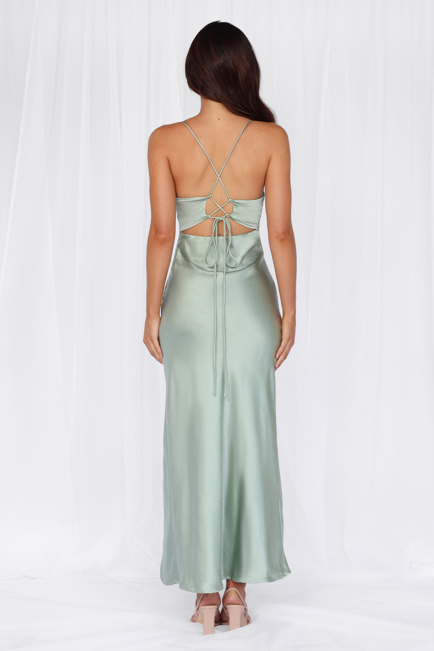 The Sophia Satin Maxi Dress Sage