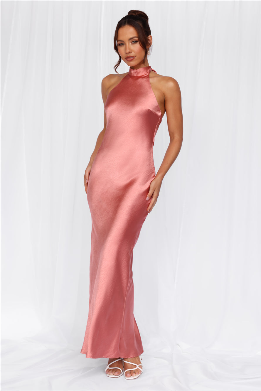 HELLO MOLLY The Cleo Halter Satin Maxi Dress Rose