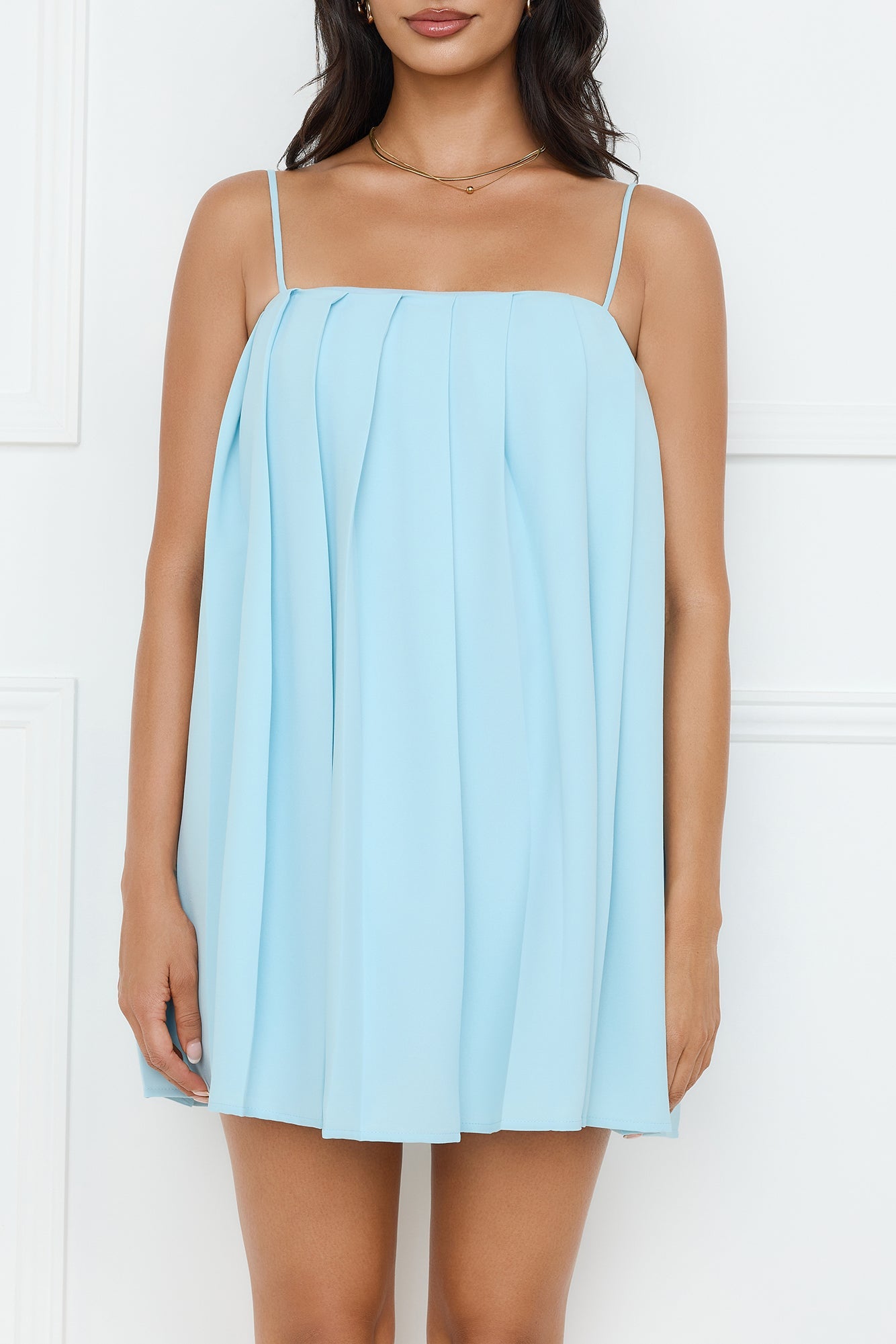 Affluence Pleated Mini Dress Blue