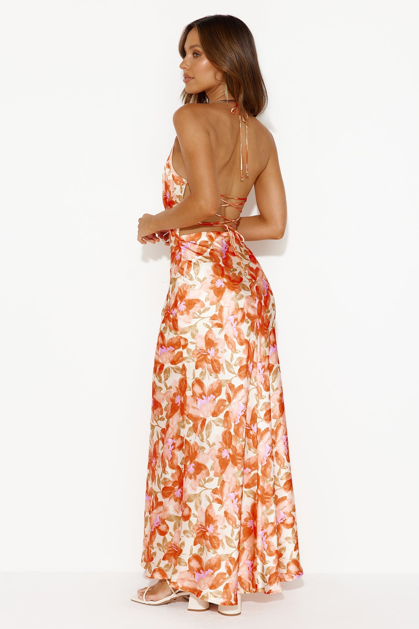 Affectionate Mood Satin Halter Maxi Dress Orange