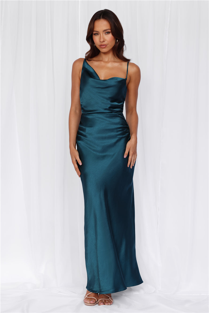 HELLO MOLLY The Madeline Cowl Satin Maxi Dress Teal
