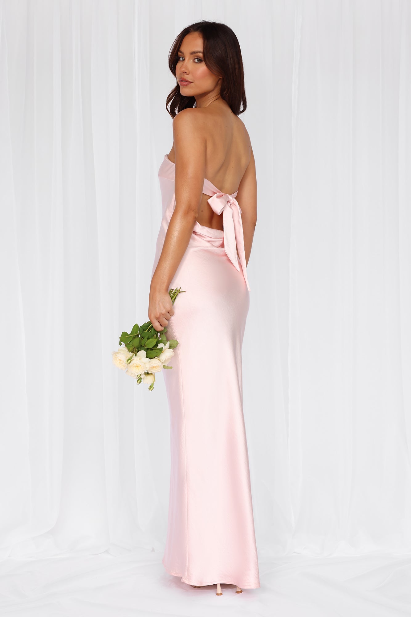 The Felicity Strapless Satin Maxi Dress Pink