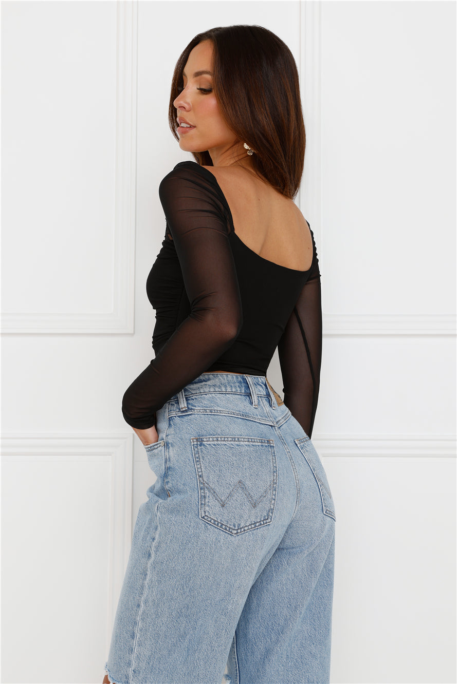 Decadent Style Mesh Long Sleeve Crop Top Black