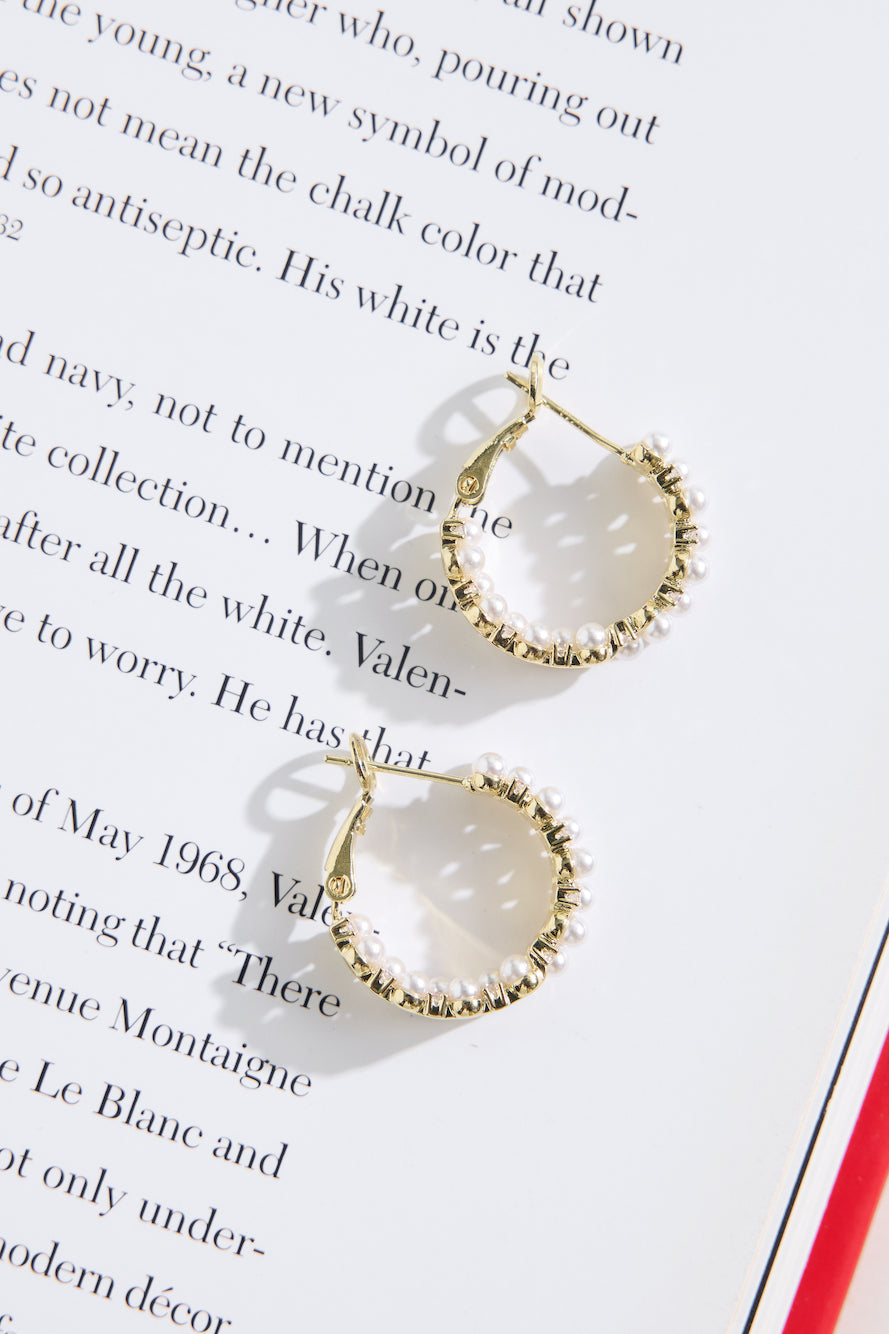 18k Gold Plated Small Pearls Hoop Earrings Gold