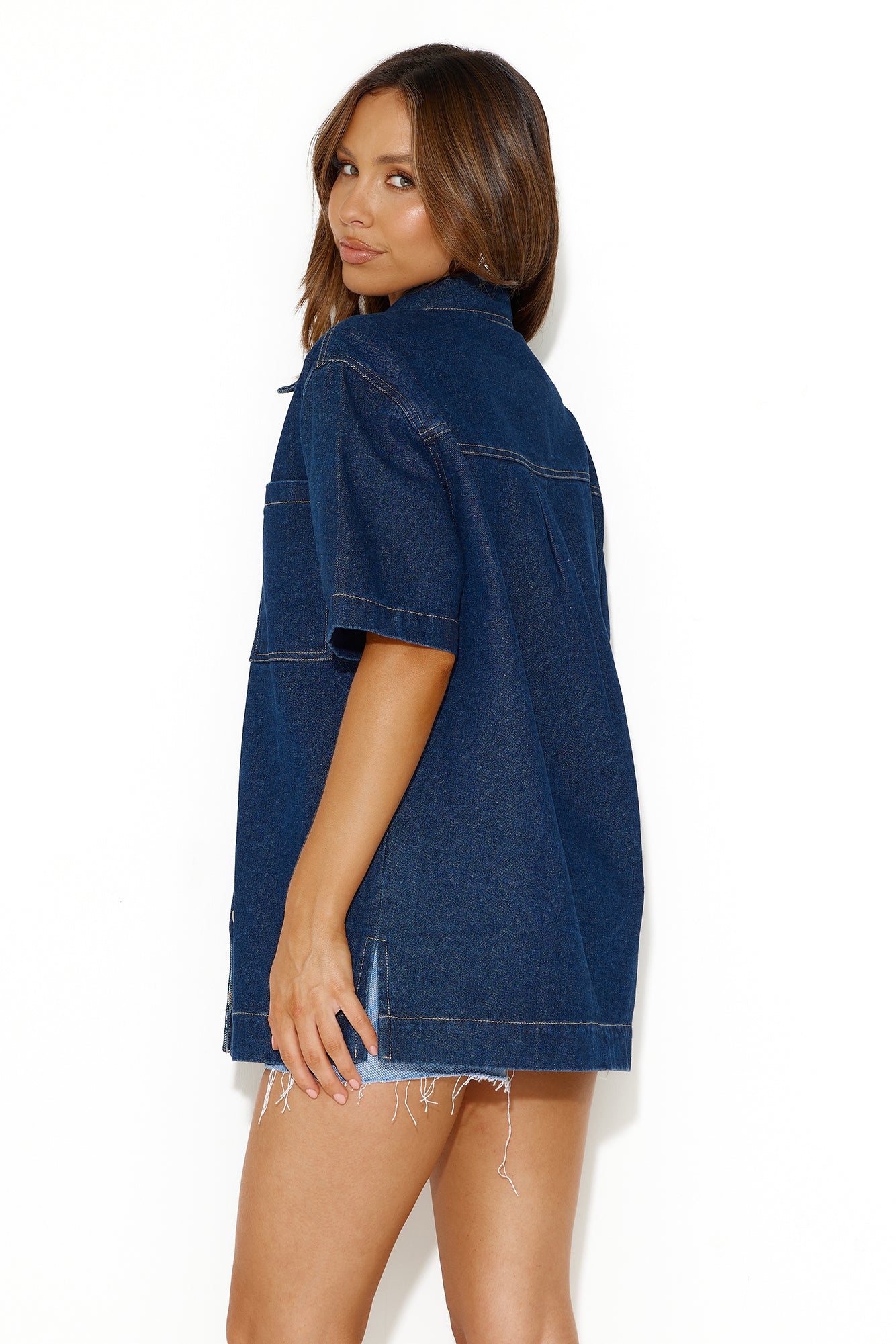 Leave an Impression Short Sleeve Shirt Top Denim
