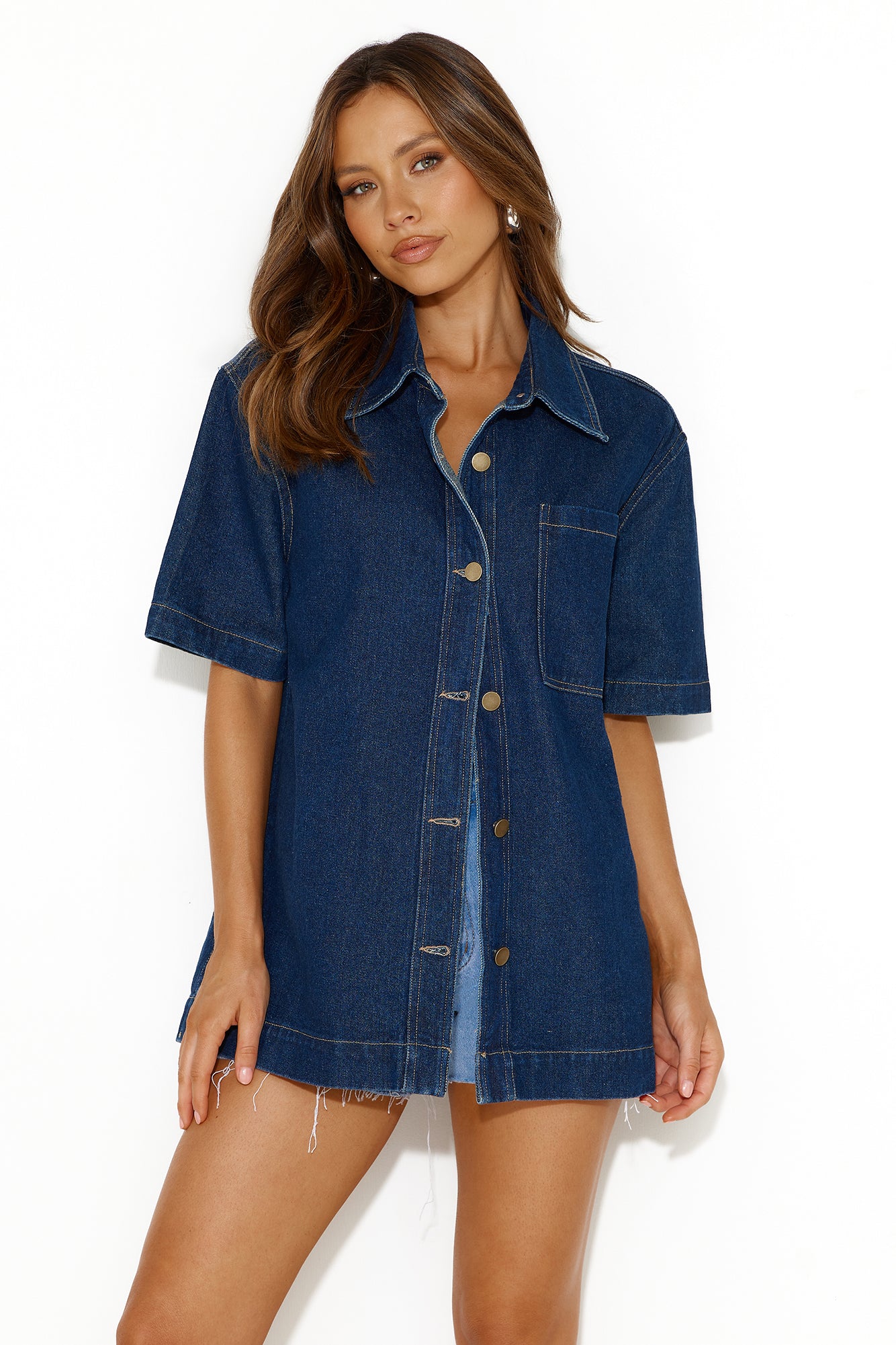 Leave an Impression Short Sleeve Shirt Top Denim