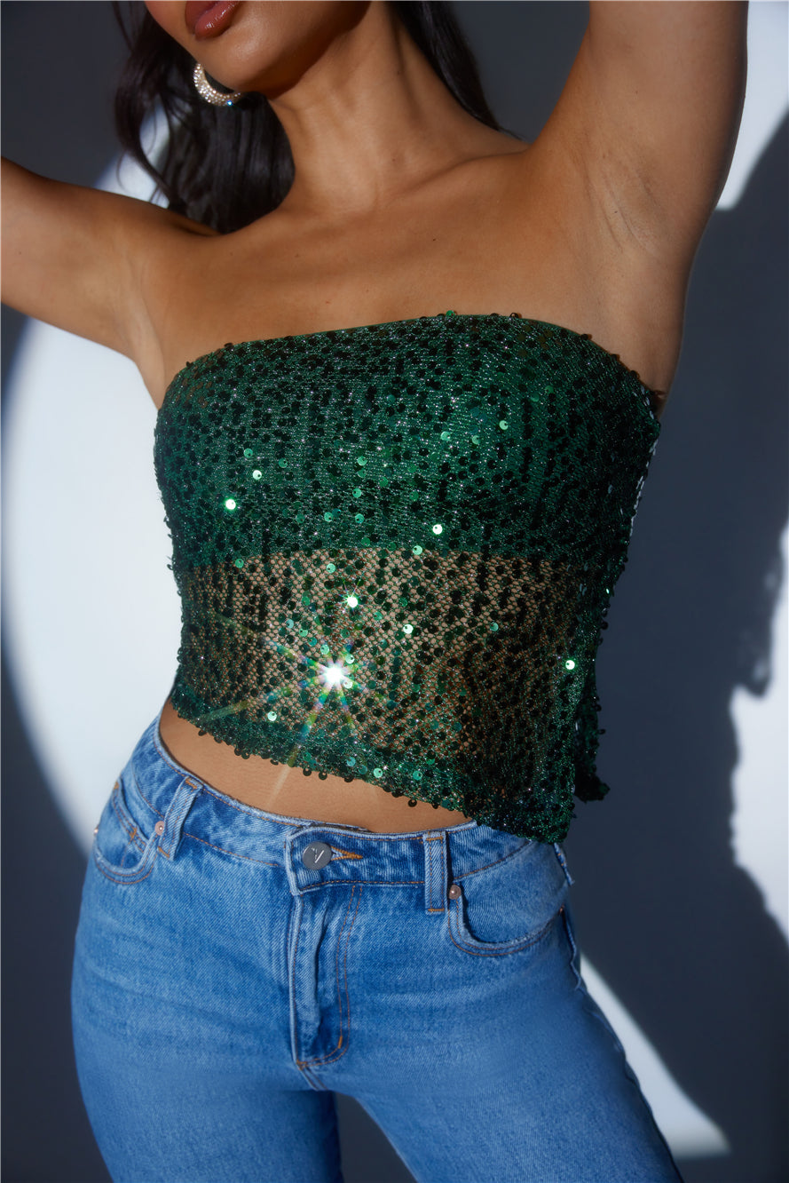 She Is The Party Strapless Sequin Crop Top Teal