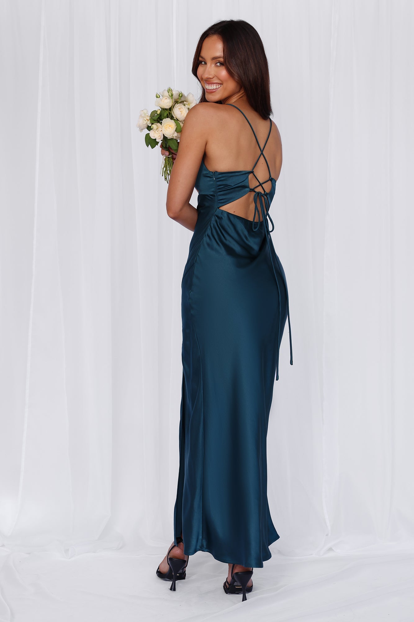 HELLO MOLLY The Sophia Satin Maxi Dress Teal