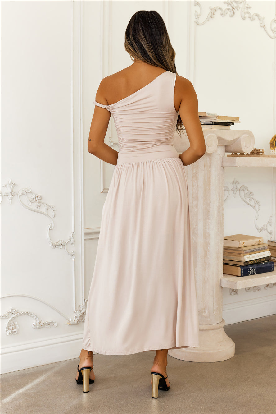 Coastal Daydream Off Shoulder Midi Dress Sand