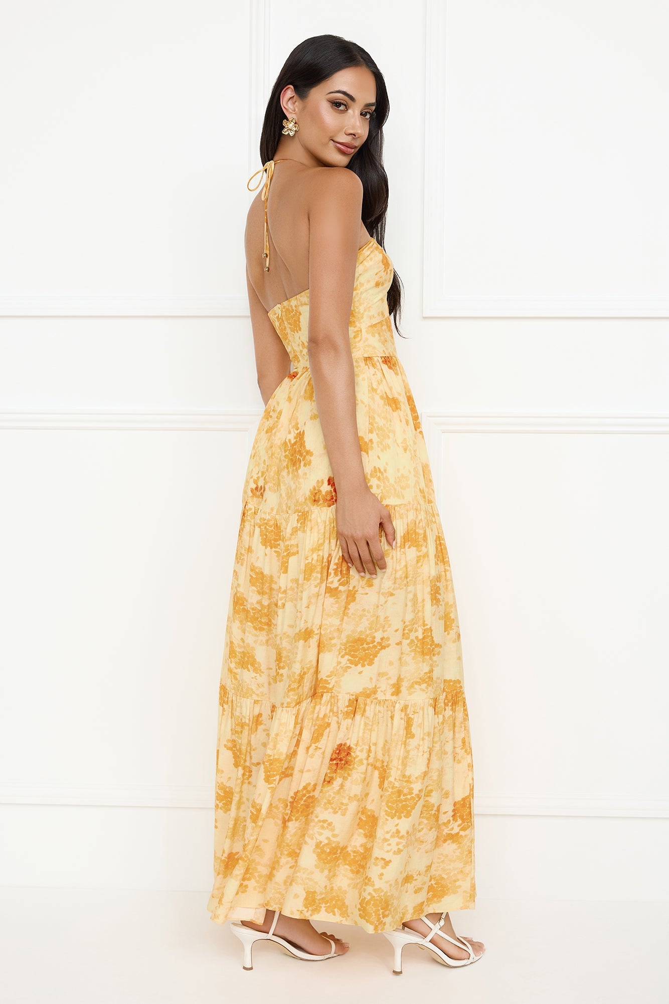 Silken Sunshine Halter Maxi Dress Yellow