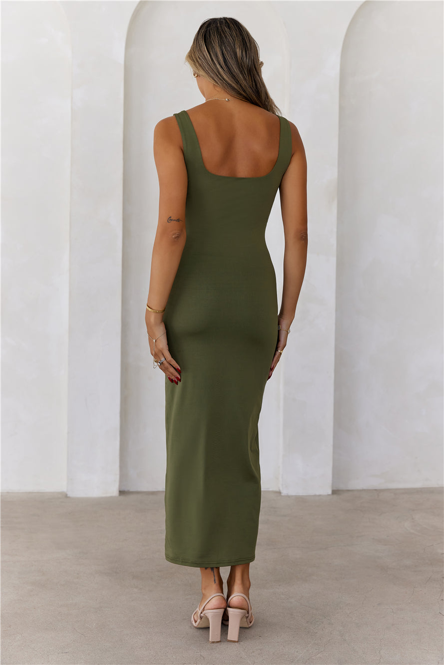 HELLO MOLLY BASE Premium Bodycon Maxi Dress Army