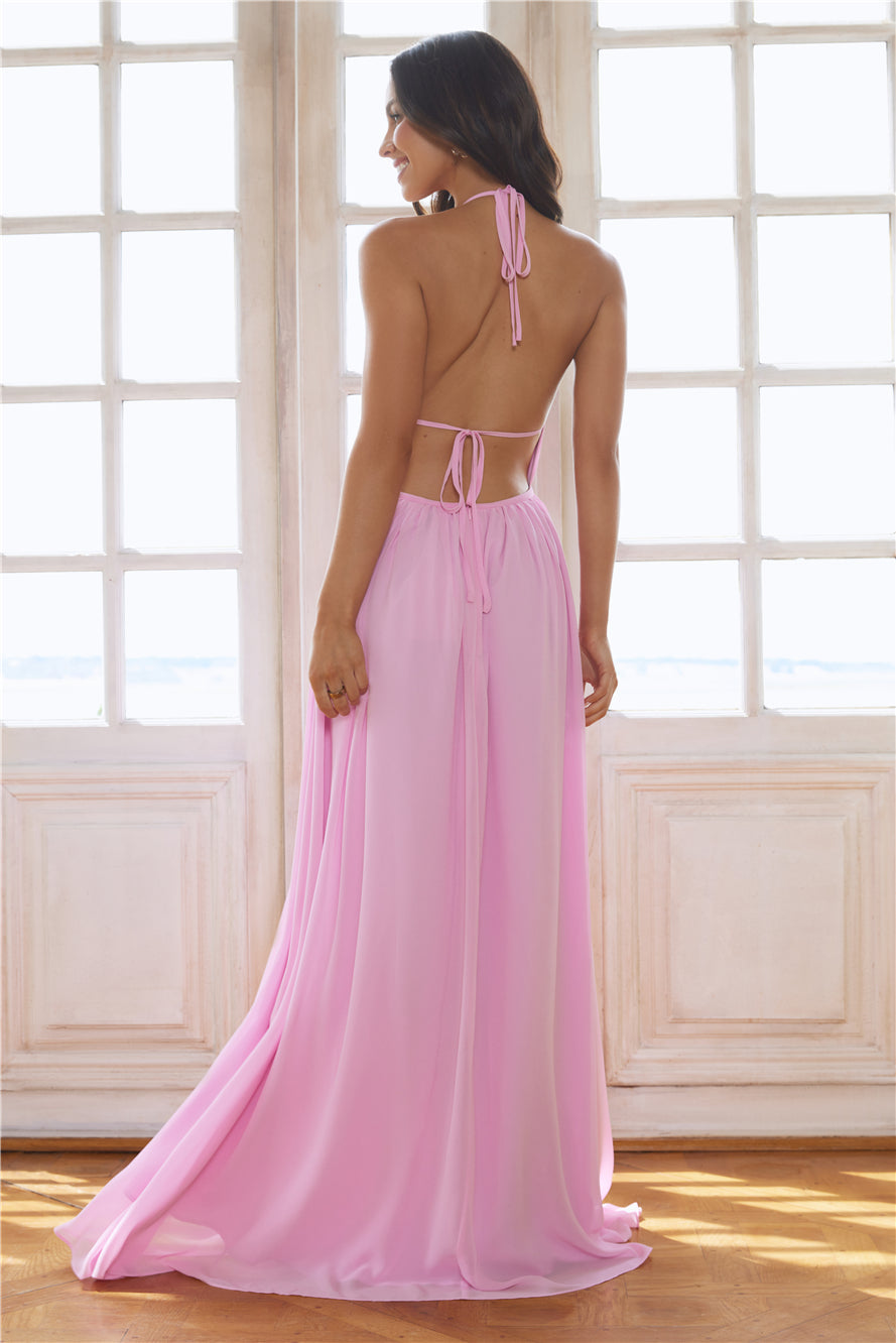 Luxuriously Stylish Halter Maxi Dress Pink