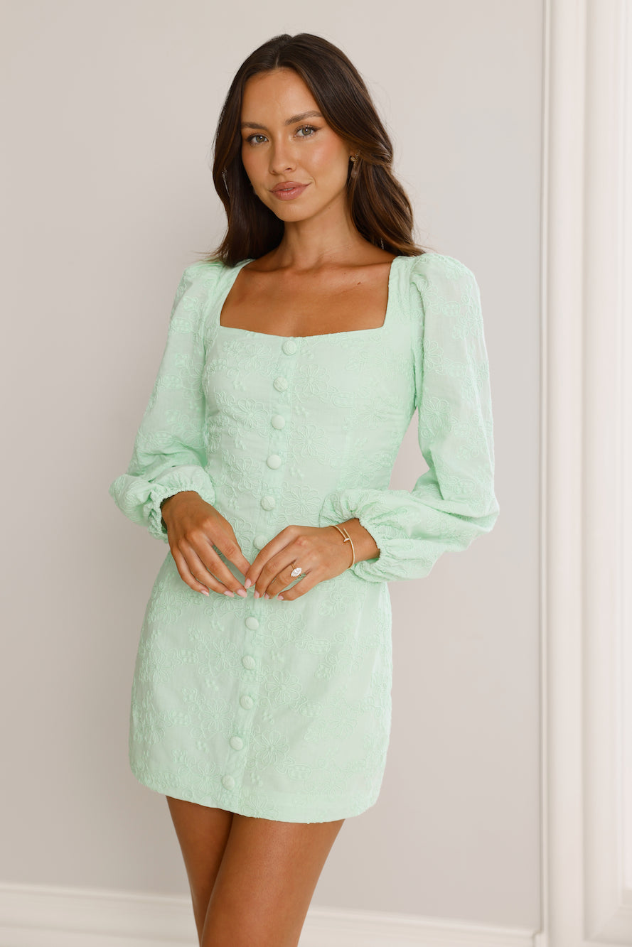 Picnic Perfection Long Sleeve Mini Dress Mint
