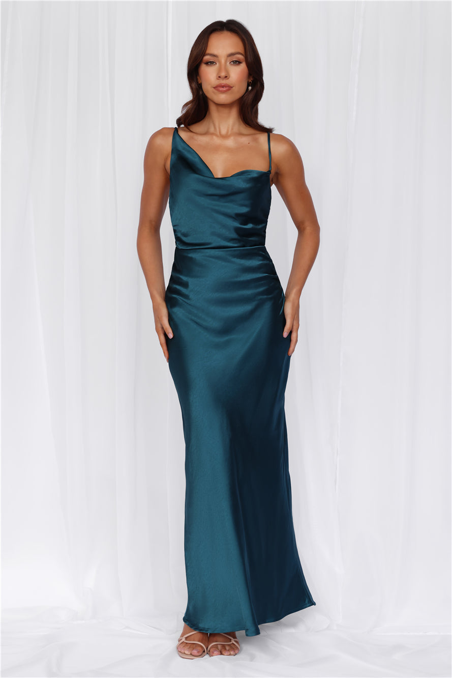 HELLO MOLLY The Madeline Cowl Satin Maxi Dress Teal