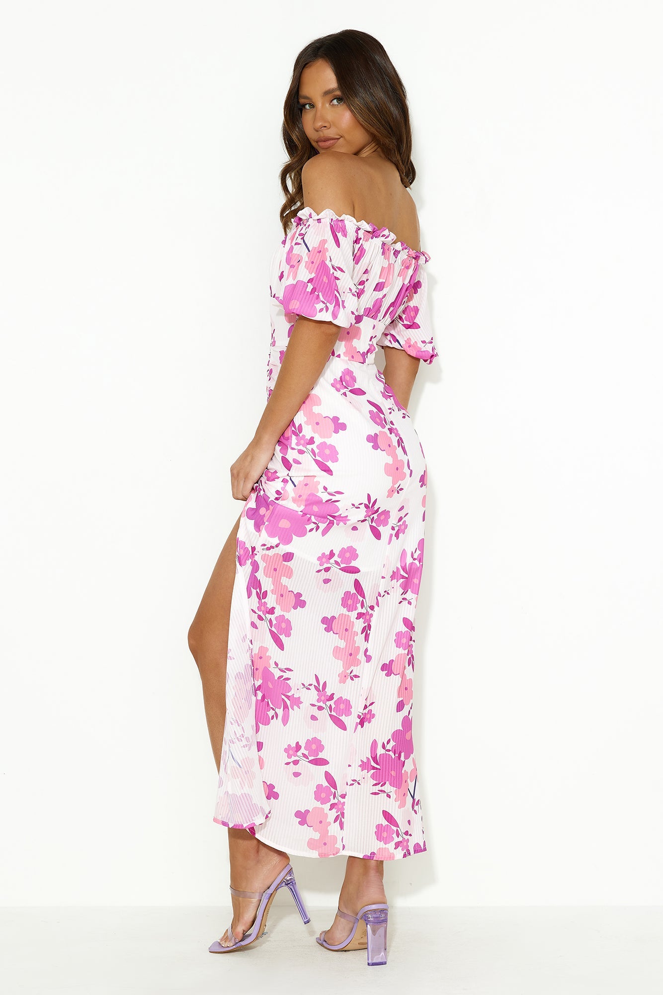Sending Blooms Off Shoulder Maxi Dress Purple