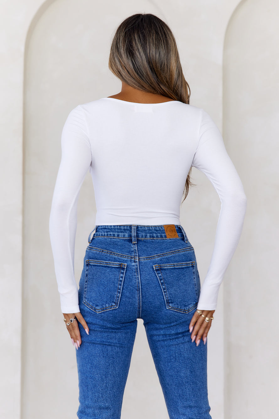 BASE The Flatter Me Long Sleeve Ribbed Bodysuit White